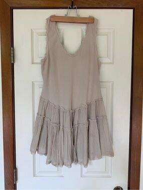 Free People Izi Drop-Waist Mini Dress in Morning Oat